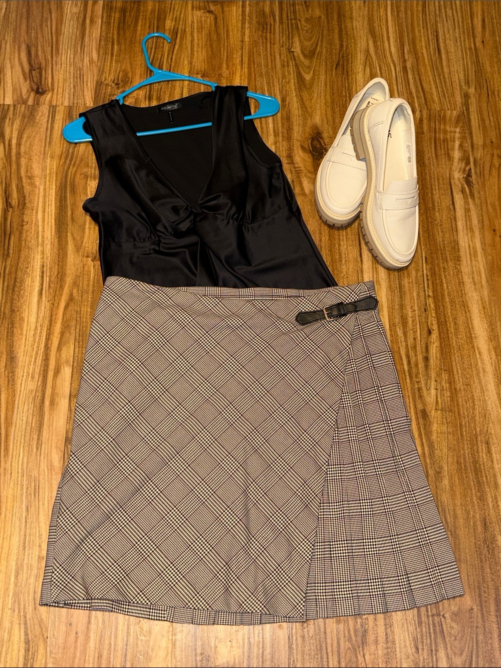 J Jill women large petite 14 skirt Plaid Wrap Skirt black cream red plaid nwot